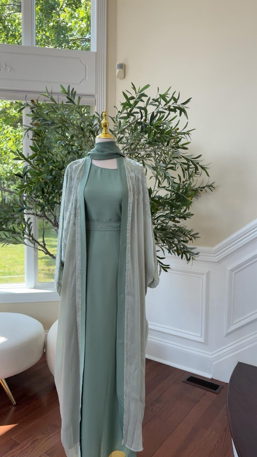 Light Mint Sparkle Luxe Two-Piece Abaya