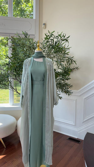 Light Mint Sparkle Luxe Two-Piece Abaya