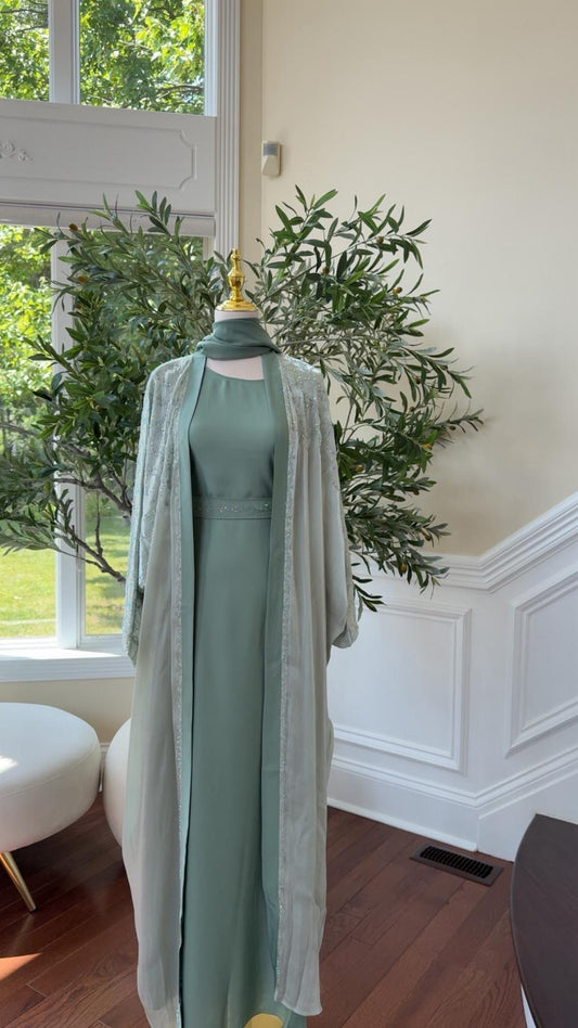 Light Mint Sparkle Luxe Two-Piece Abaya
