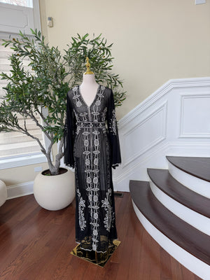 Black Silver Stone Cardigan Abaya