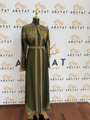 Elegant Tatreez Golden Green Dress