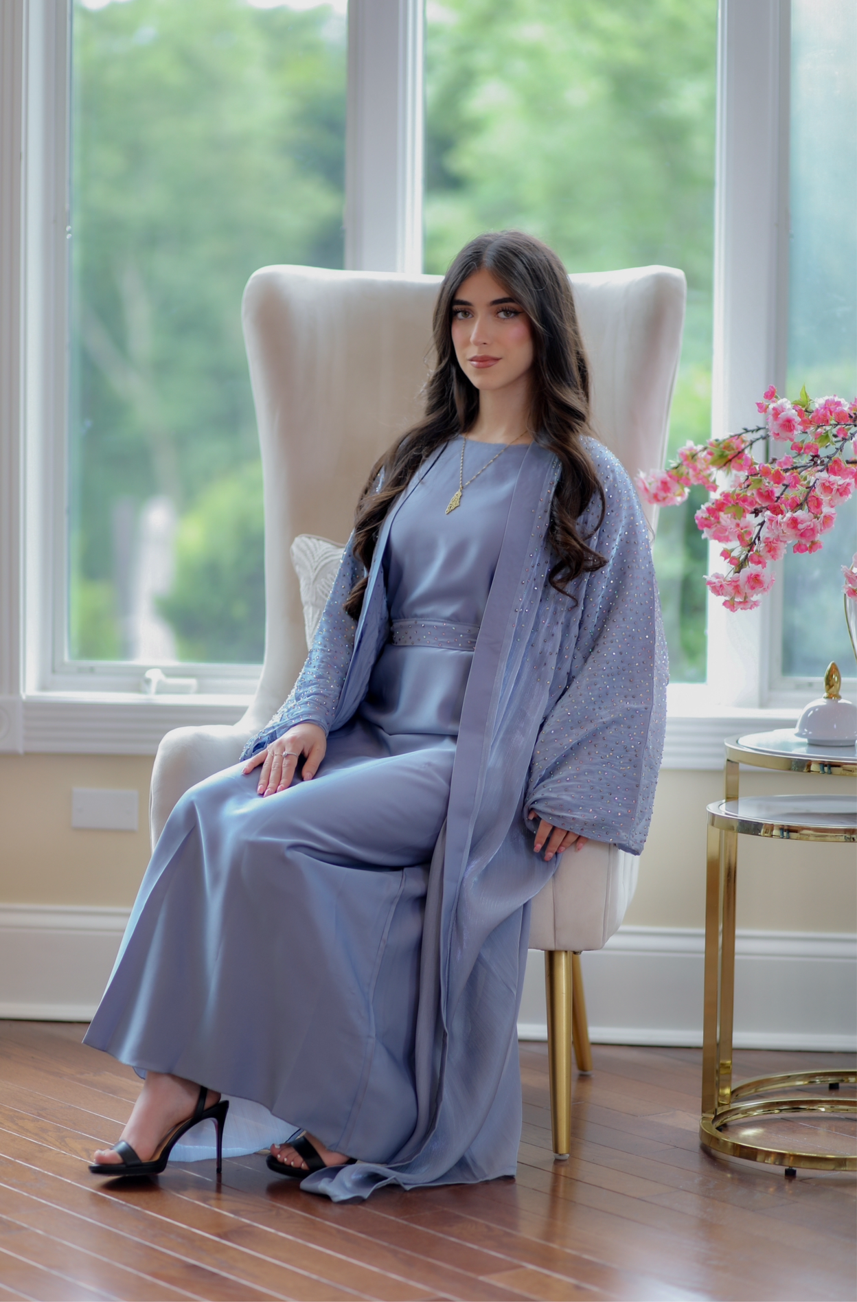 Light Dust Blue Sparkle Cardigan Abaya