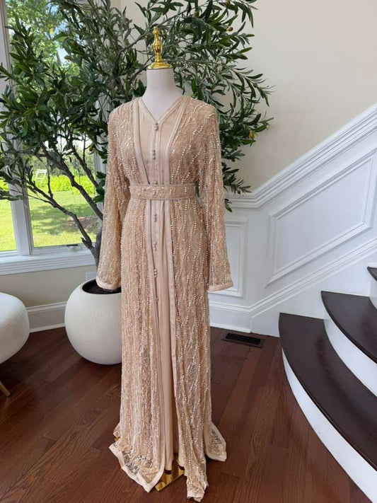 Beige Beaded Two Piece Kuftan