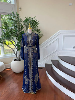 Blue Beaded Embroidery Cardigan Abaya