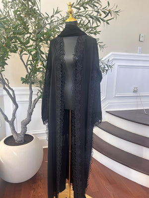 Black Elegance Charm Design Beaded Abaya