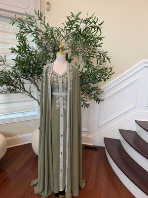 Olive Majesty Beaded Kuftan