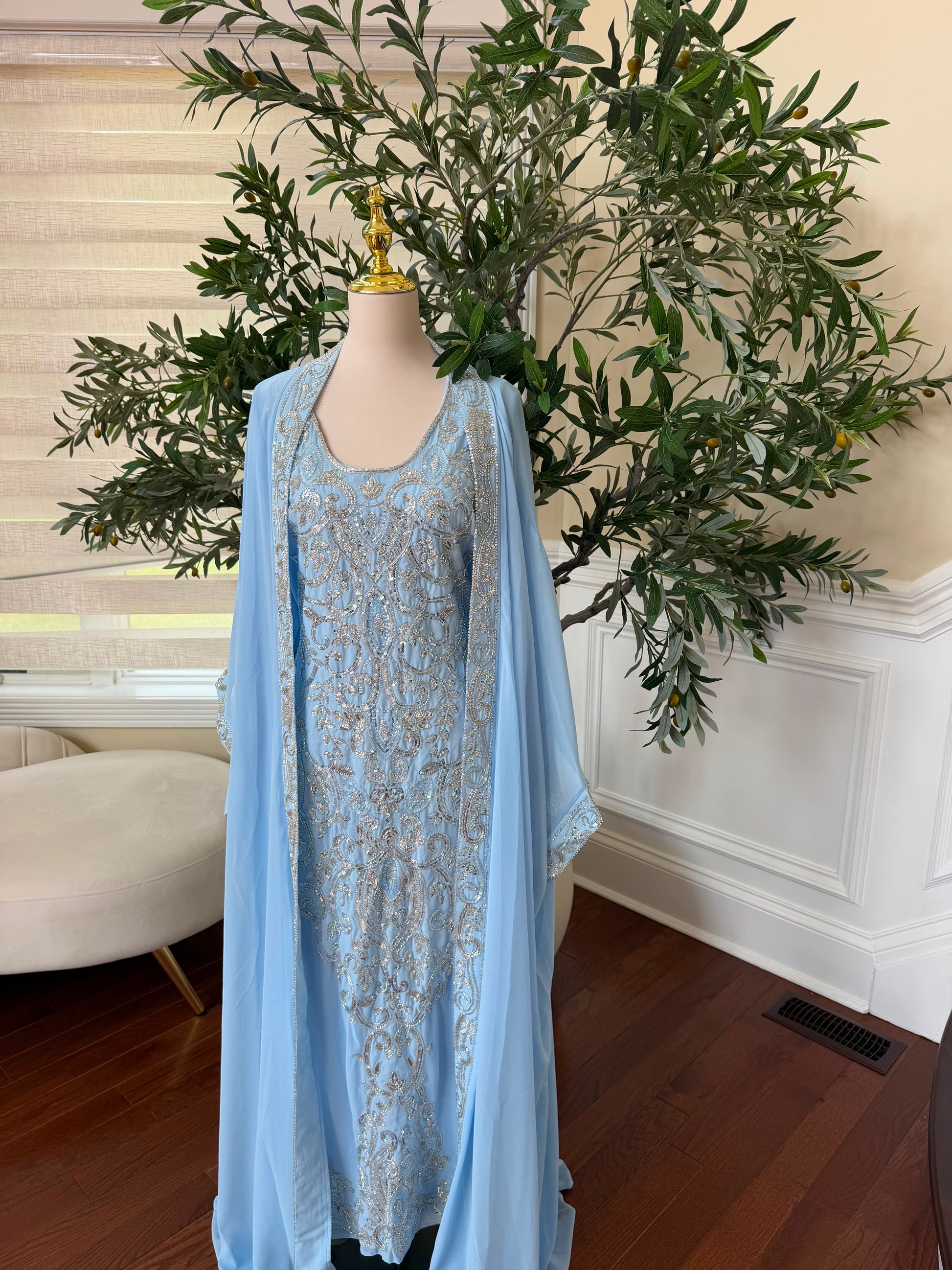 Blue Elegance Beaded Charm Kuftan