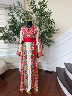 White Floral Embroidery Tatreez Thobe