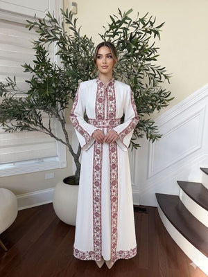 White Royale Red Tatreez Heritage Thobe