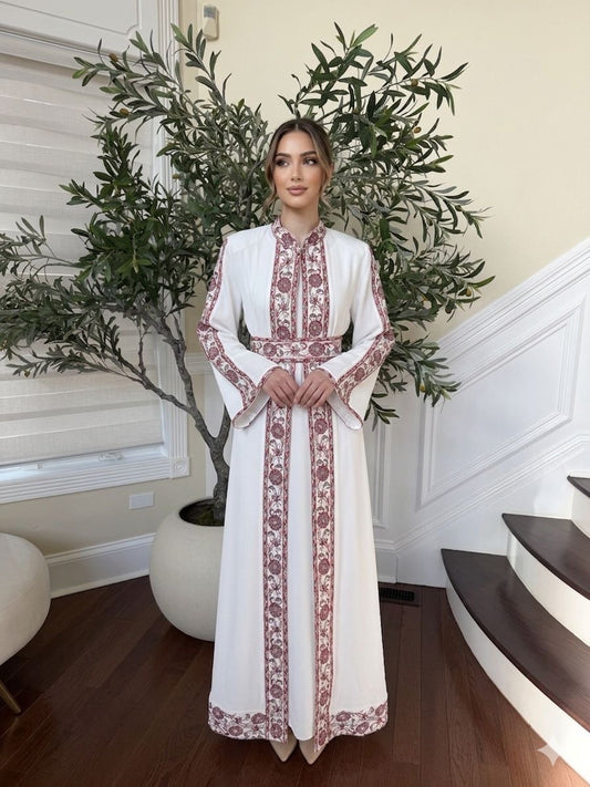 White Royale Red Tatreez Heritage Thobe