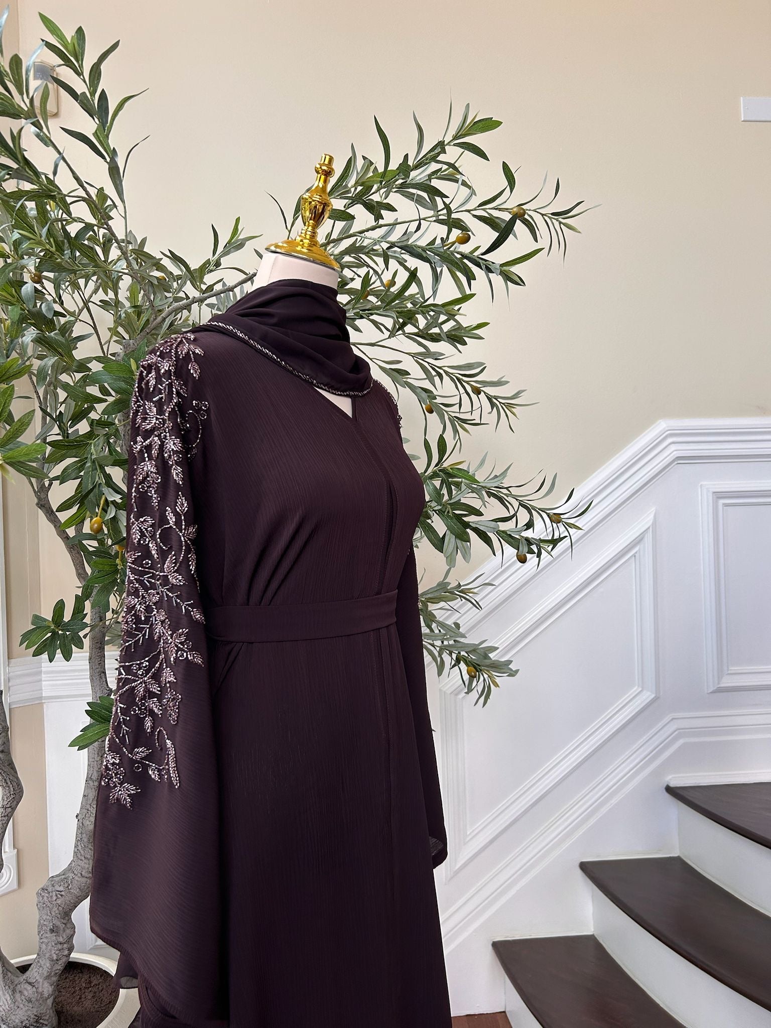Purple Floral Sleeve Charm Abaya