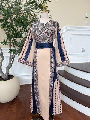Royal Blue Embroidery Tan Thobe