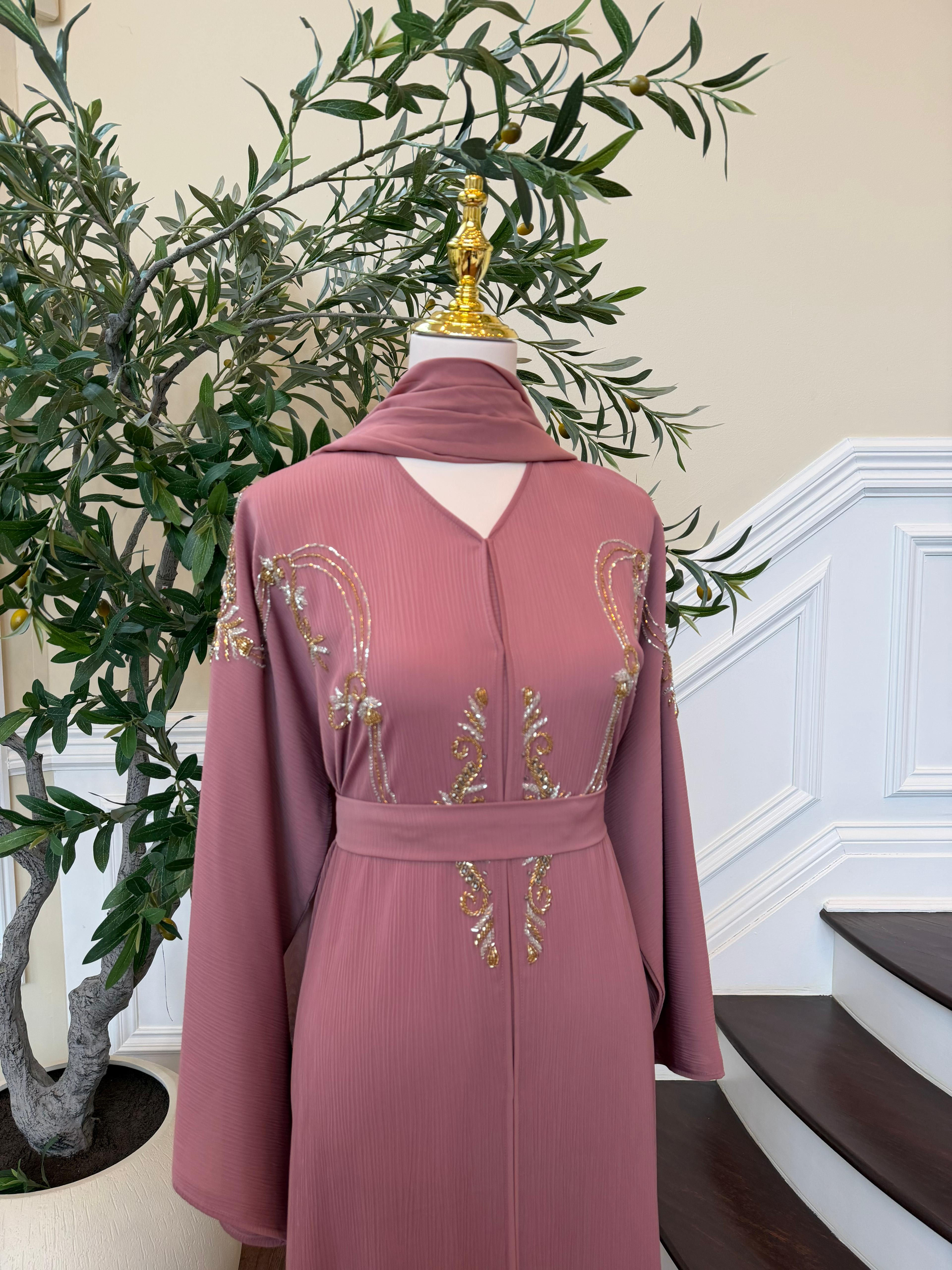 Blush Beaded Design Abaya