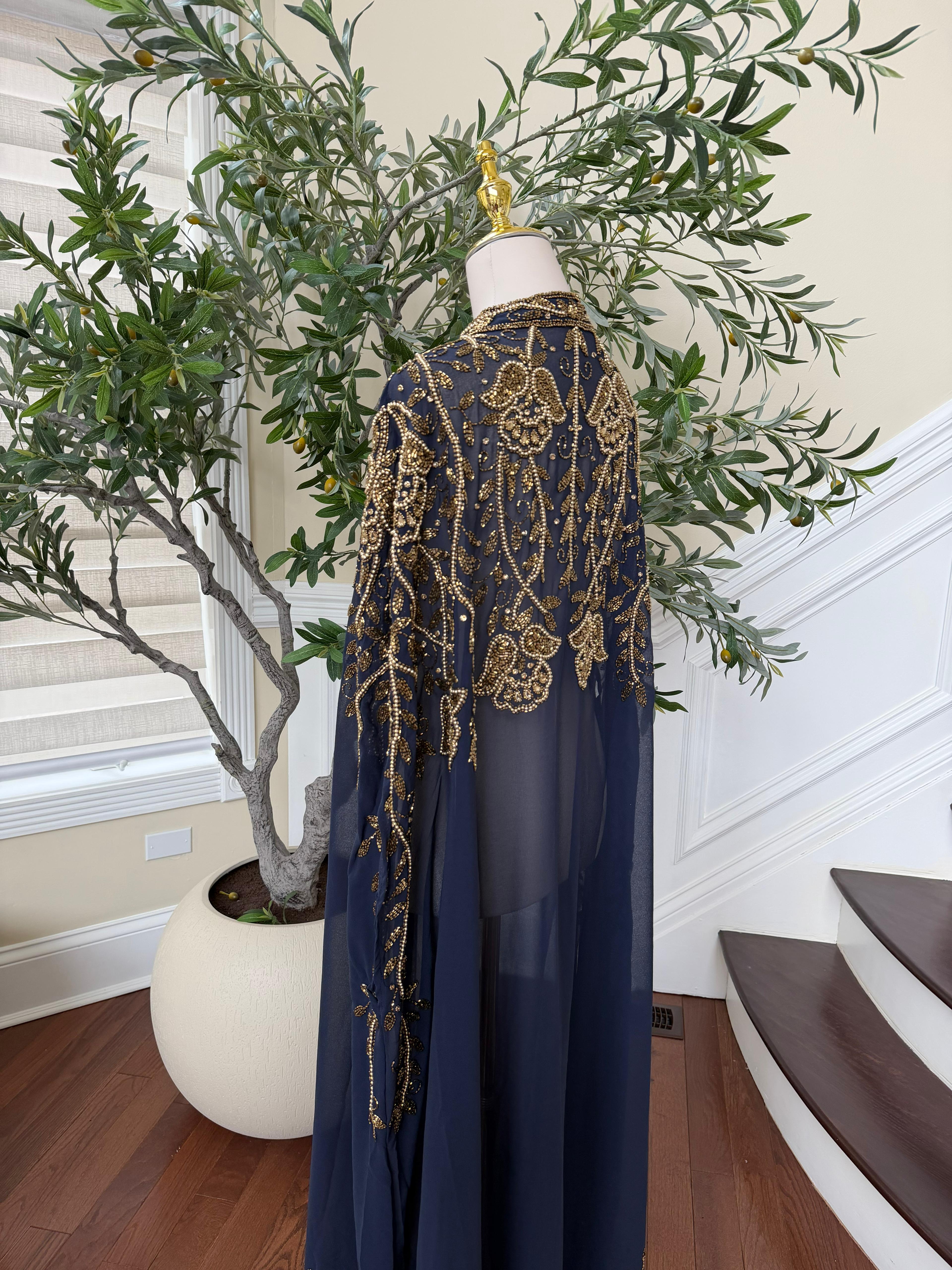 Blue Golden Stone Cardigan Abaya