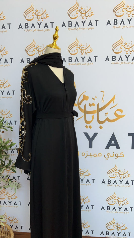 Black Abaya Golden Sequence