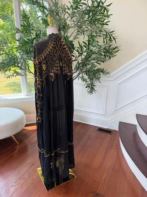 Golden Beaded Black Elegance Cardigan Abaya