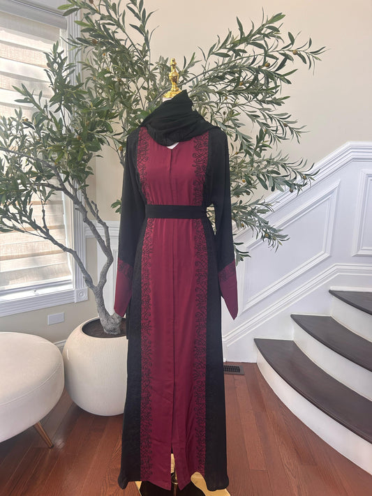Burgundy Black Elegance Abaya