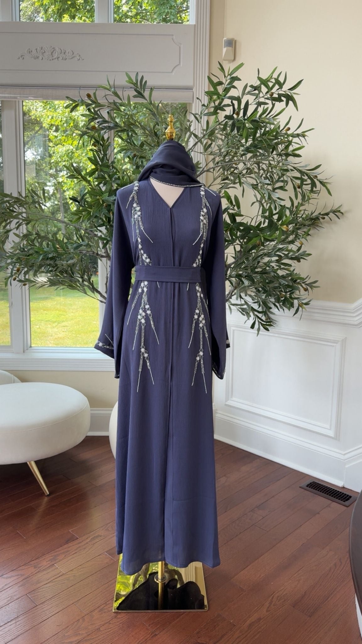 Blue Beaded Charm Abaya