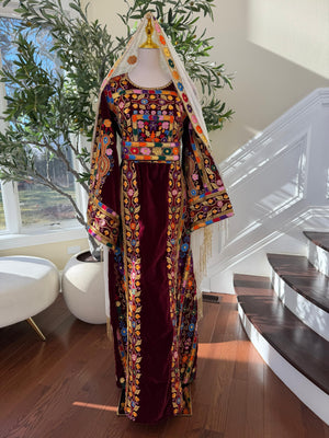 Red Velvet Handmade Embellished Beaded Thobe