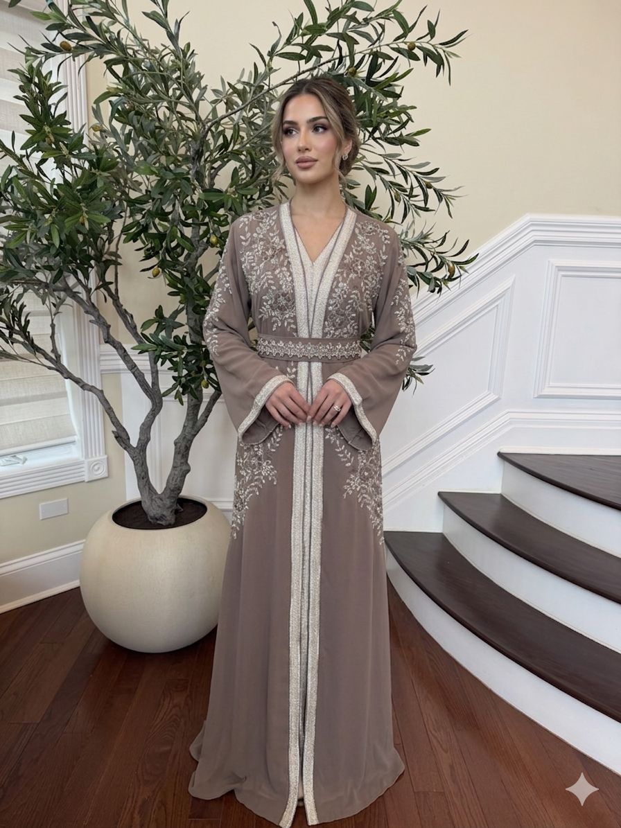 Taupe Beaded Charm Elegance Kuftan