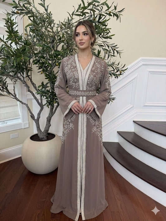 Taupe Beaded Charm Elegance Kuftan