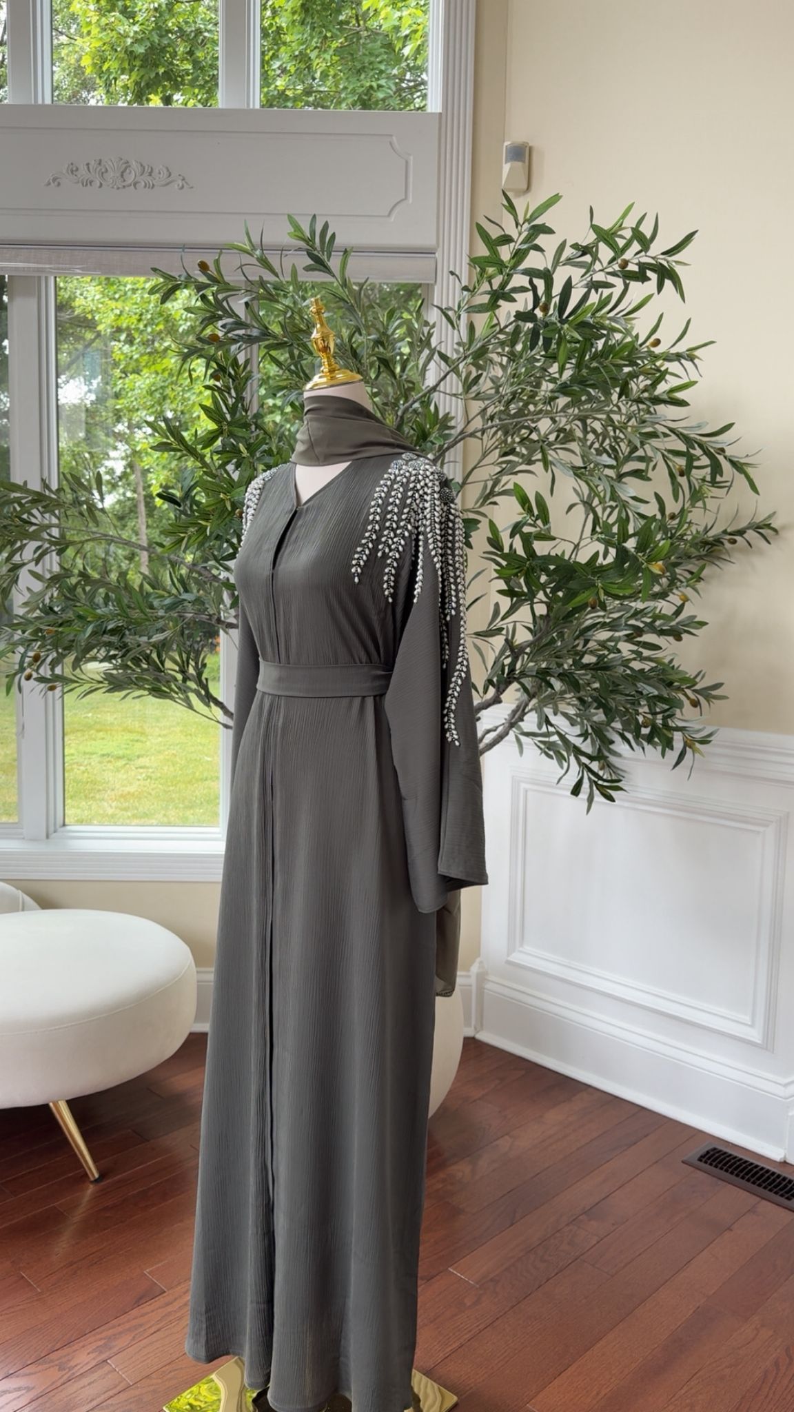 Olive Luxe Crystal Abaya