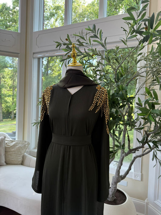 Golden Green Stone Abaya