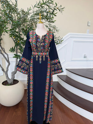 Navy Blue Embroidery Tatreez Thobe