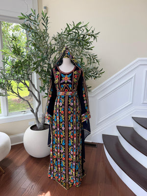 Black Beaded Stone Embroidered Thobe