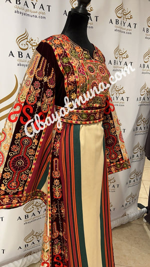 Majdalway Beige shade Embroidered Palestinian Fellahi Thobe #9199042