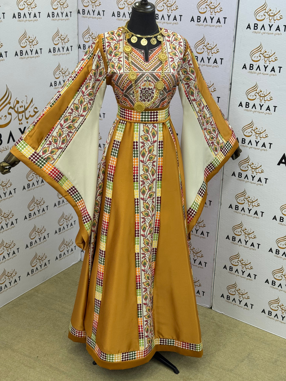 Mustard Gold Palestinian Embroidered Thobe