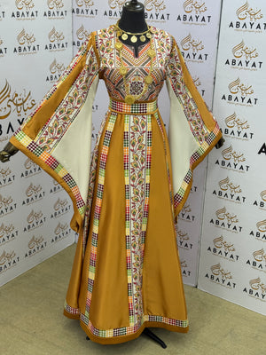 Mustard Gold Palestinian Embroidered Thobe