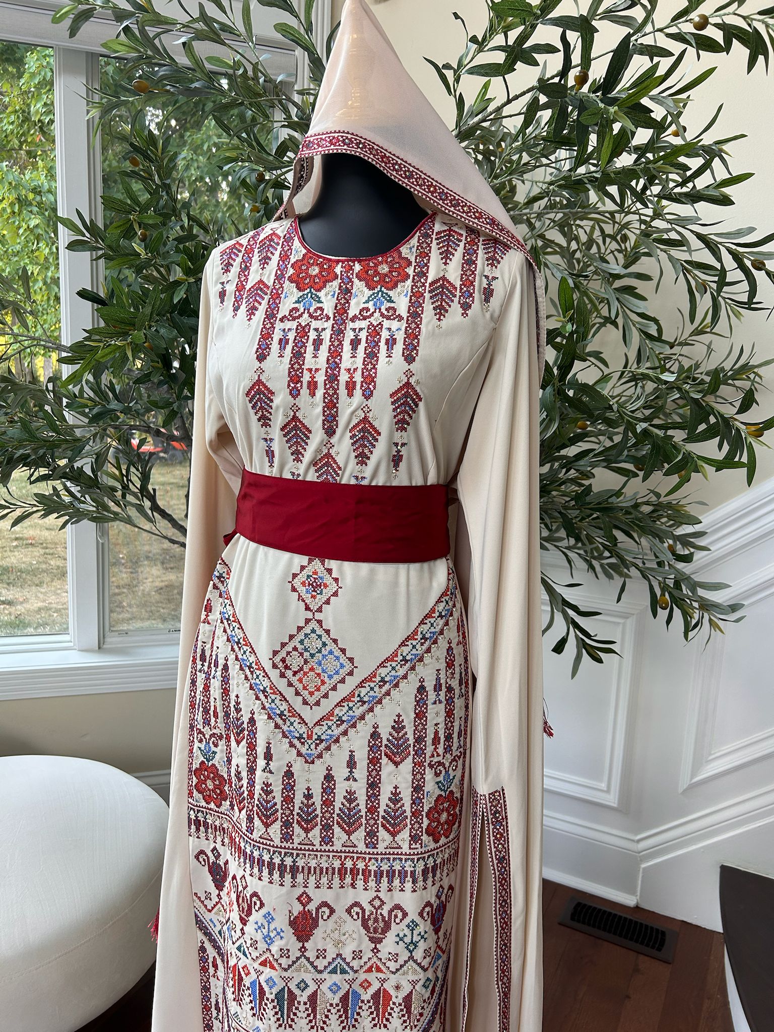 Cream Embroidery Tatreez Thobe Dress