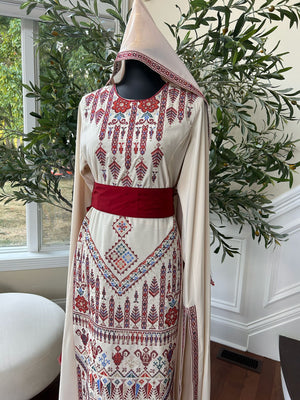 Cream Embroidery Tatreez Thobe Dress