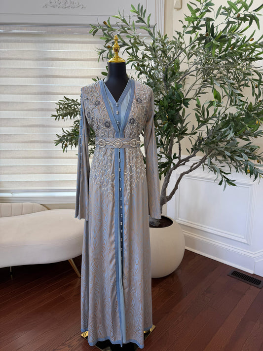 Baby Blue Breeze Luxury Floral Kuftan