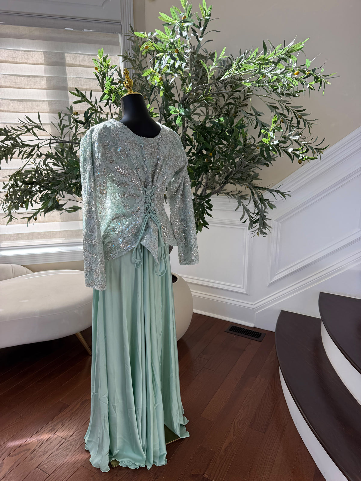 Elegant Mint Green Embellished Gown