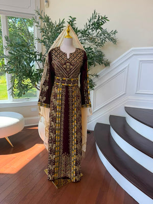 Burgundy Royale Gold Elegance Beaded Thobe