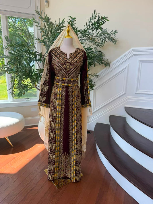 Burgundy Royale Gold Elegance Beaded Thobe