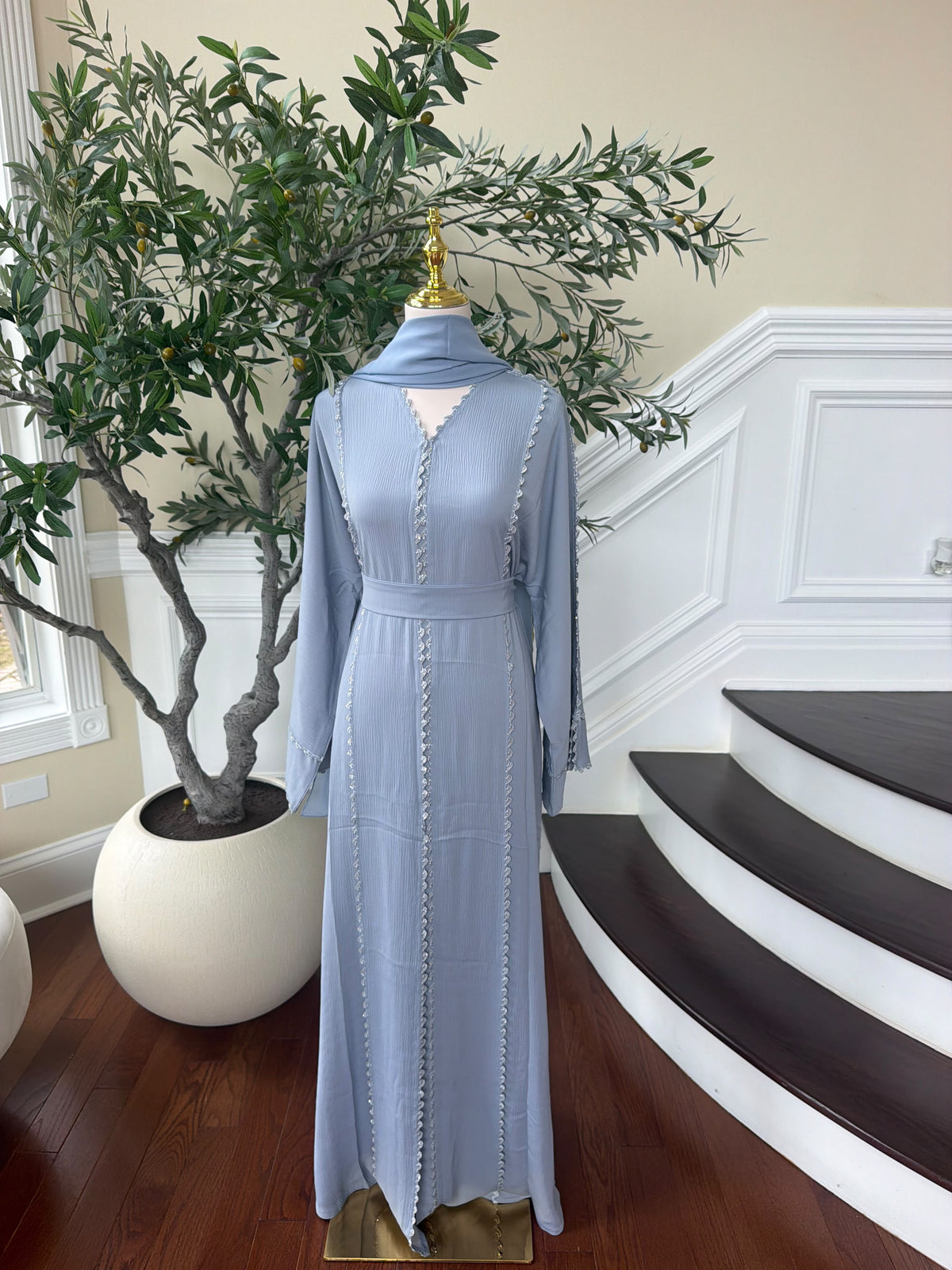 Baby Blue Beaded Elegance Abaya