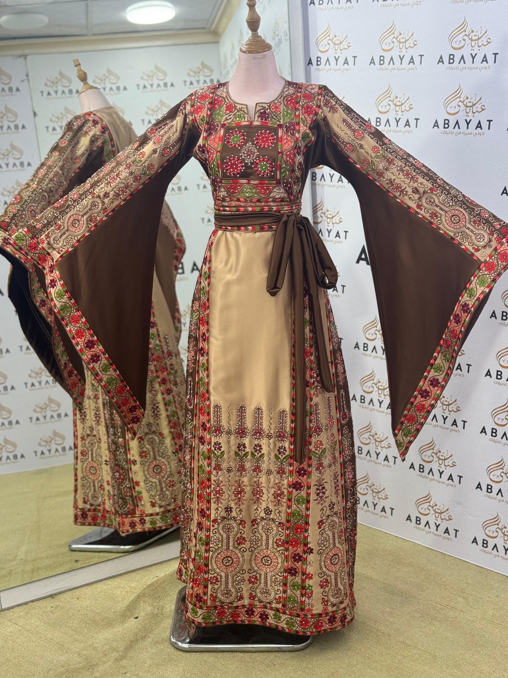 Desert Rose Palestinian Thobe – Beige & Chocolate Brown