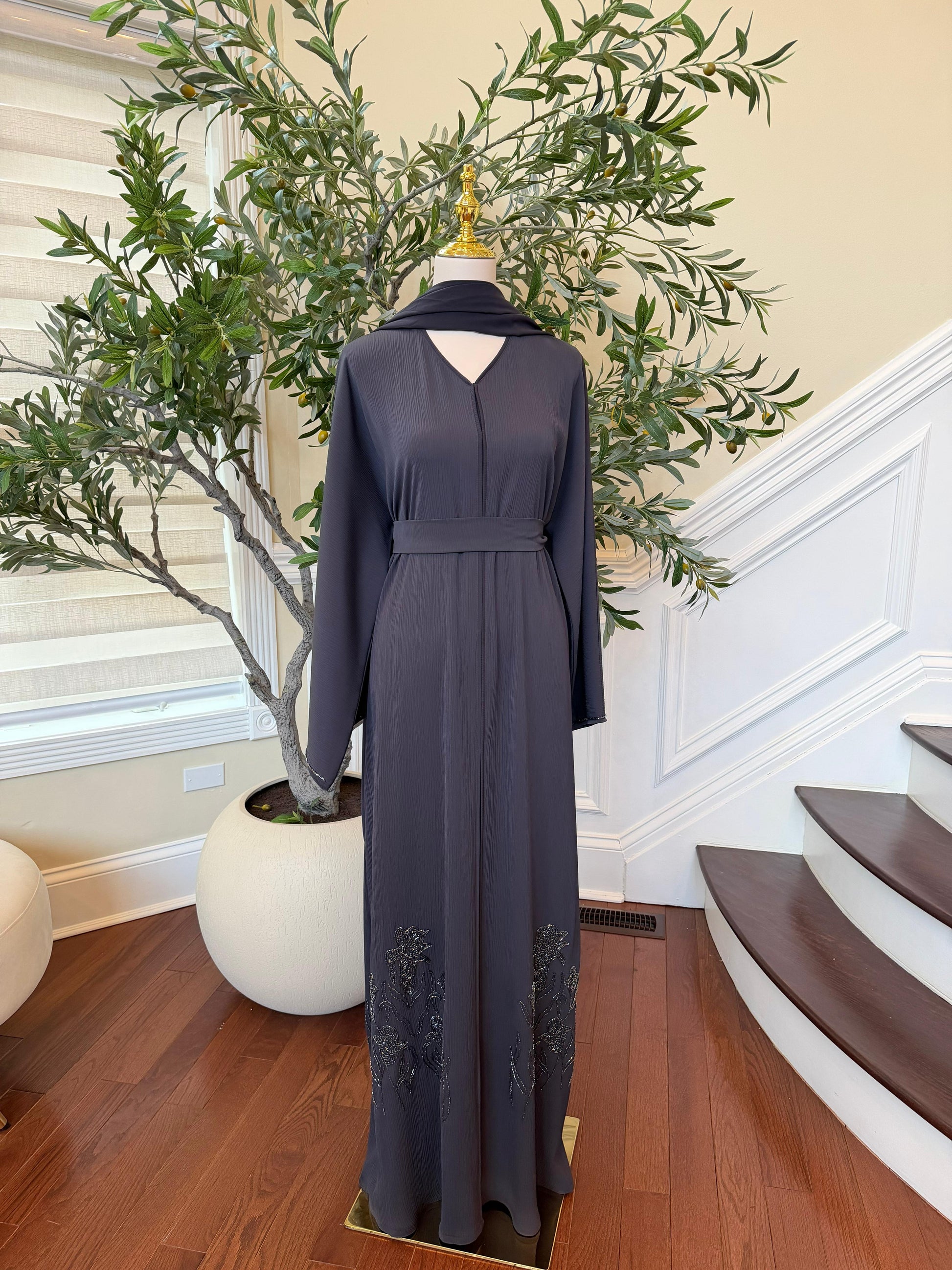 Moonlight Gray Beaded Abaya