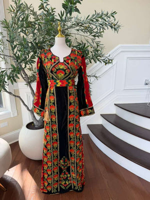 Velvet Black Embroidery Beaded Stone Thobe