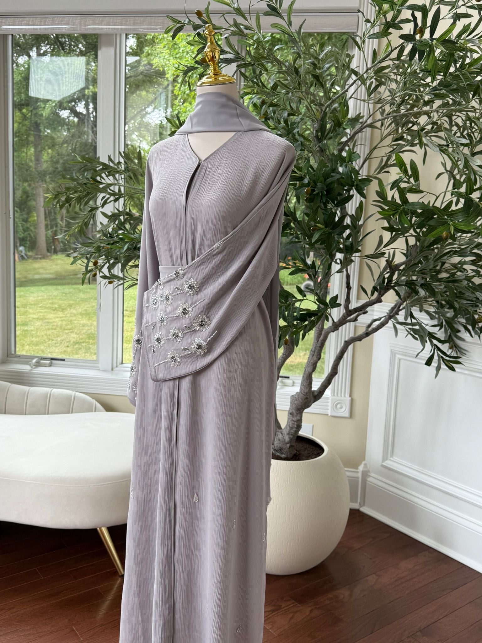 Floral Sleeve Crystal Abaya