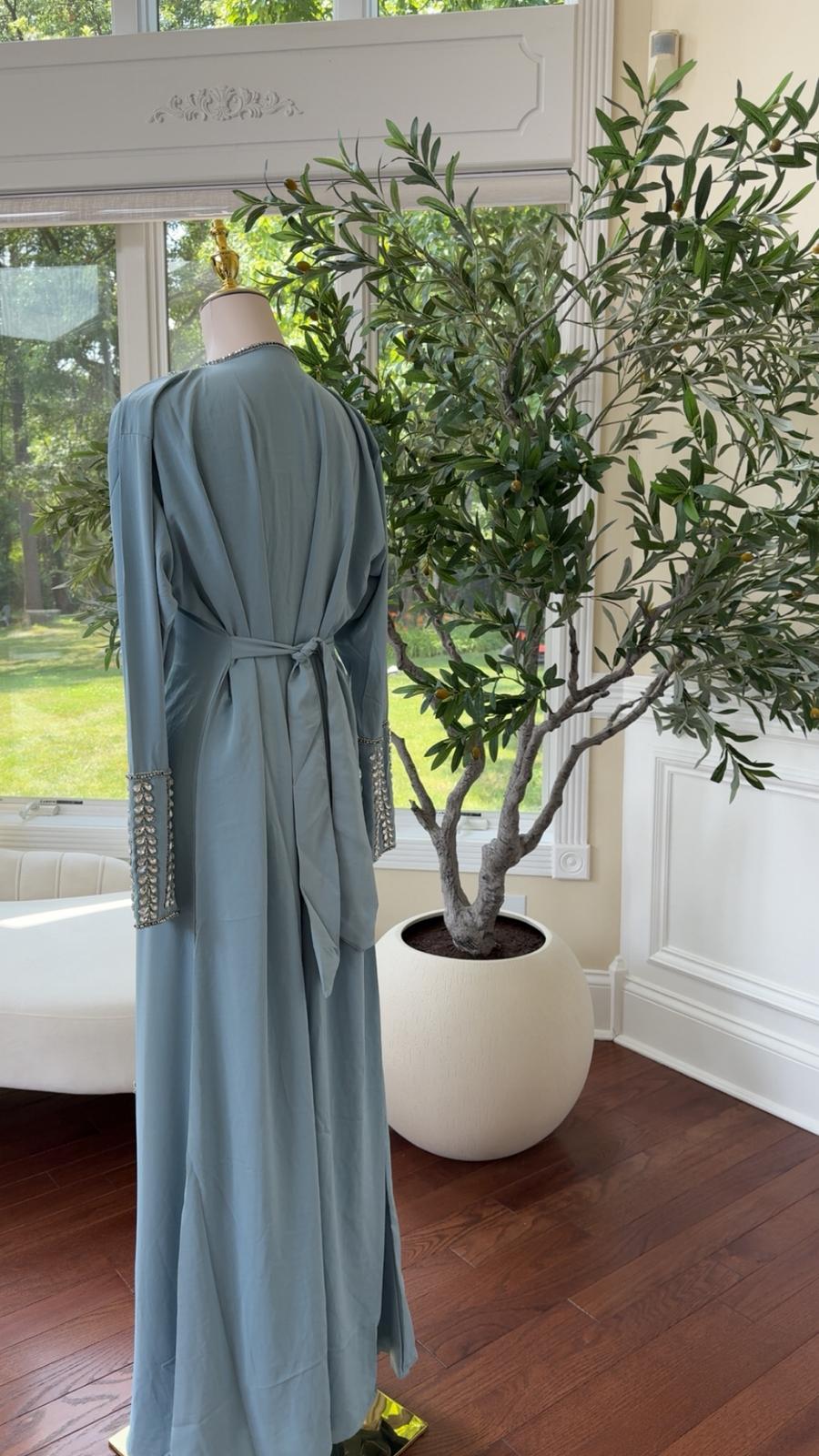 Sky Blue Glamour Kaftan – Embellished for Special Occasions