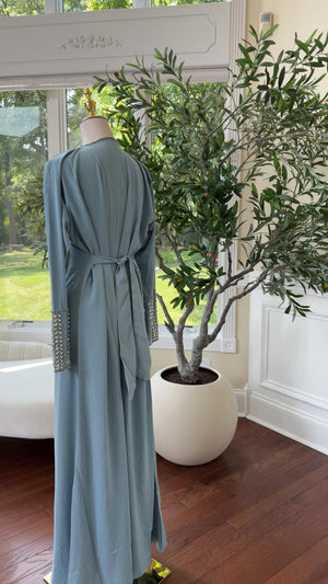 Sky Blue Glamour Kaftan – Embellished for Special Occasions