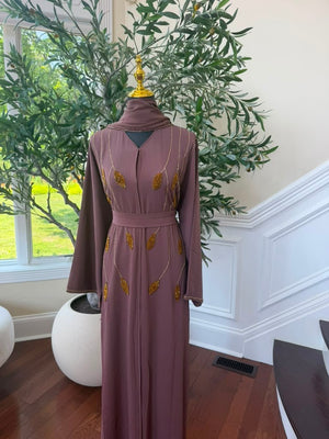 Muave Golden Detail Charm Abaya