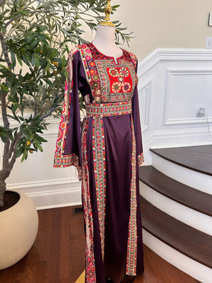 Purple Satin Tatreez Embroidery Thobe