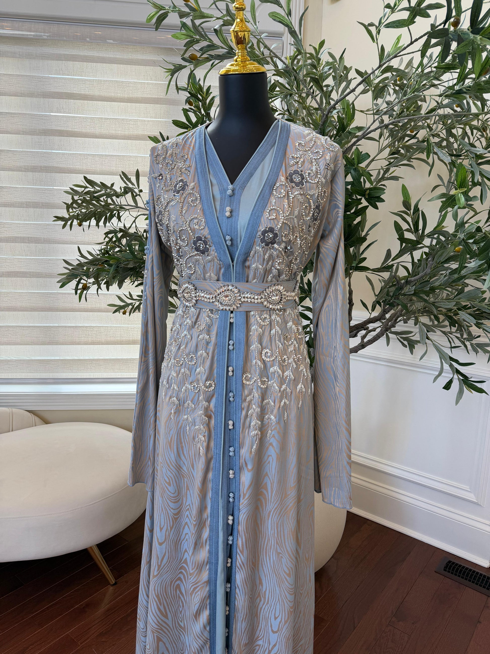 Baby Blue Breeze Luxury Floral Kuftan