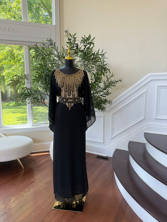 Black Beaded Kuftan Maxi Dress