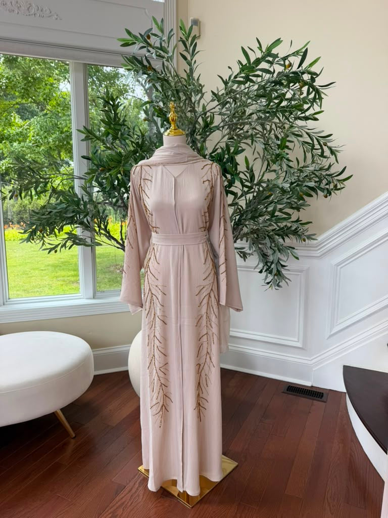 Cream Golden Beaded Abaya